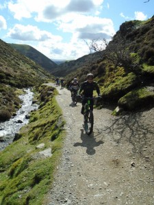 Mike and Nigel climbing through Carding Mill Valley. 